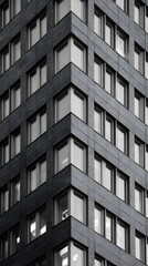 Obraz premium A striking black and white minimalist shot of a mid-century building featuring high contrast and retro aesthetics.