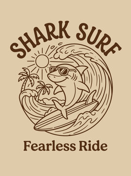 Shark surfing on a wave board.