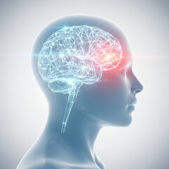 Fototapeta premium Human brain anatomy in human head profile illustration