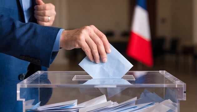 Person Casting Ballot into Transparent Box: Concept of Democracy, Election, and Voting in France