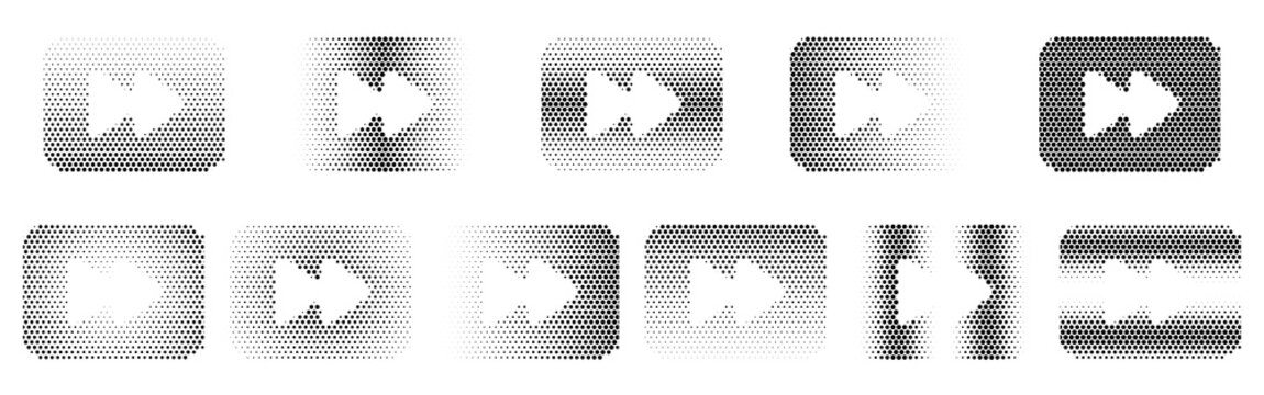 Fast Forward Btn Halftone Icon Collection &ndash; Fast Forward Btn Dotted Circles Halftones Geometric Dots Gradient &ndash; Dot Spray Gradient Vector Set for Modern Graphic Design