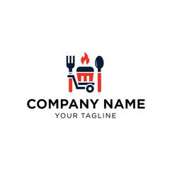 Fototapeta premium Restaurant Logo Design with Fork Spoon and Fire Element.