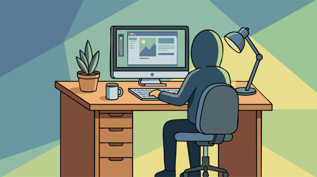 Creative person working on desktop computer at home office desk