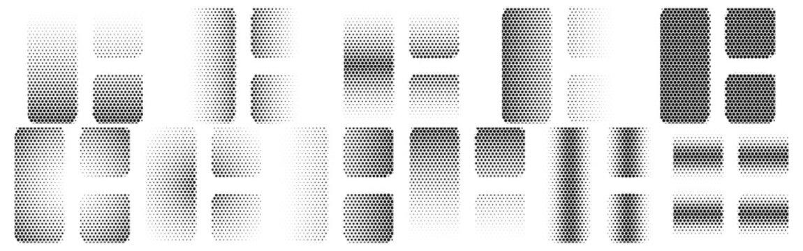 Grid 1x2 Halftone Icon Collection &ndash; Grid 1x2 Dotted Circles Halftones Geometric Dots Gradient &ndash; Dot Spray Gradient Vector Set &ndash; Grid 1x2 Illustration Halftone Gradient
