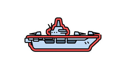 Obraz premium Aircraft Carrier Warship Vector Illustration, Minimalist Flat Design Style Graphic for Navy and Military Defense Concepts