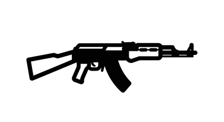 Obraz premium AK-47 Assault Rifle Silhouette Vector Illustration, Minimalist Black Gun Icon for Tactical Gear Design, Military Weapon Graphic Symbol Isolated on White Background