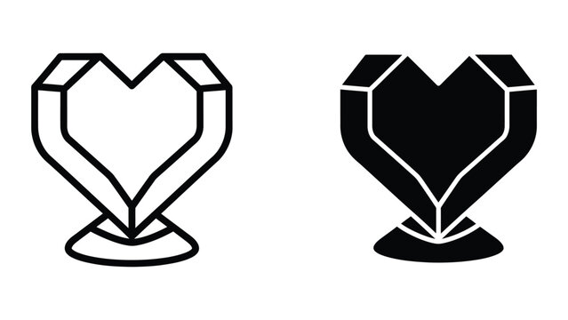 Geometric heart shapes in outline and filled designs with different contrast styles