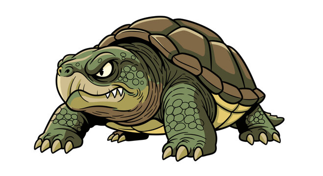 Angry Snapping Turtle Vector Illustration, Aggressive Reptile Character Design in Cartoon Style for Gaming Mascot and Wildlife Graphic Projects