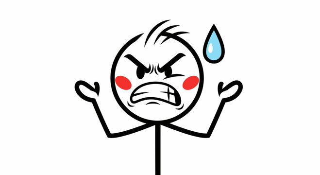 Angry Stick Figure Character with Sweating Brow Vector Illustration Showing Frustration and Stress in a Minimalist Flat Graphic Style for Emotional Expression