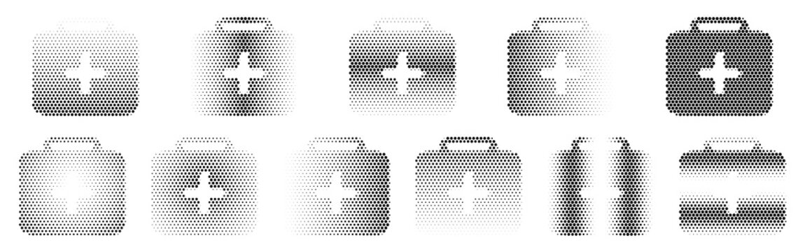 Medkit Halftone Icon Collection &ndash; Medkit Dotted Circles Halftones Geometric Dots Gradient &ndash; Dot Spray Gradient Vector Set &ndash; Medkit Illustration Halftone Gradient