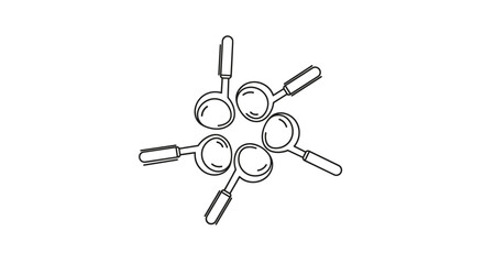 Obraz premium Five magnifying glass icons arranged in a circular formation pointing towards the center on a white background.