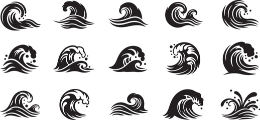 Fototapeta premium Black and white wave icons on a clean white background