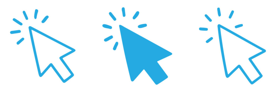 Minimalist mouse cursor arrow icon collection showing pointer click states for website and application design. Modern computer mouse cursor icon set in black and white, minimal pointer arrow symbols.