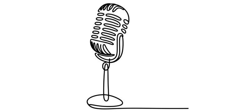 A single continuous line drawing of a vintage microphone isolated on a plain white background area