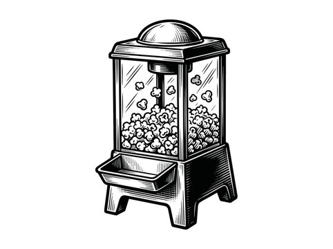 Popcorn Maker Kitchen Appliance Engraving Illustration Black and White Line Art
