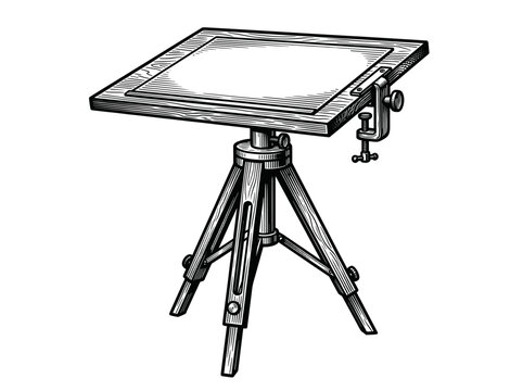 Plane Table Surveying Equipment Engraving Illustration Black and White Line Art