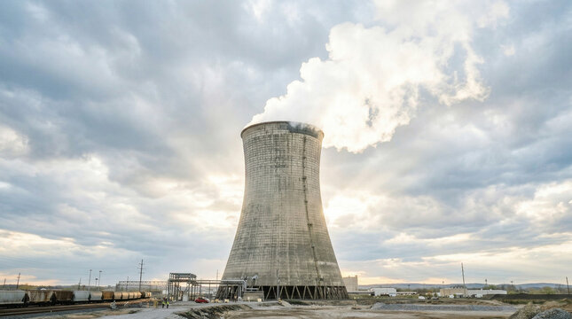 AI data centers power plant with cooling tower and emissions