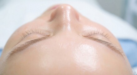 Fototapeta premium Macro shot of smooth hydrated forehead skin and eyebrows