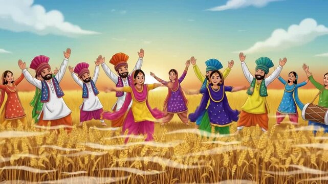 Baisakhi Celebration: Traditional Bhangra Dance in Punjab Harvest Fields