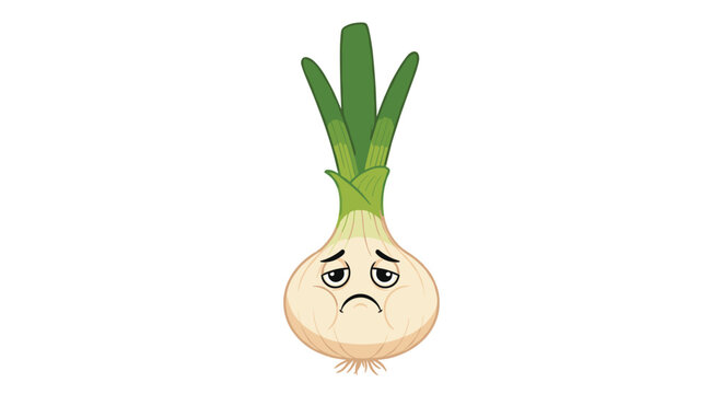 Sad cartoon garlic character with droopy eyes and a frowning mouth looks very unhappy and disappointed with its current state.