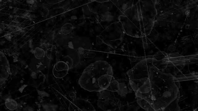 4K Cinematic dark grunge texture overlay featuring heavy white scratches, dust particles, and dried water spots on a black background for VFX compositing.