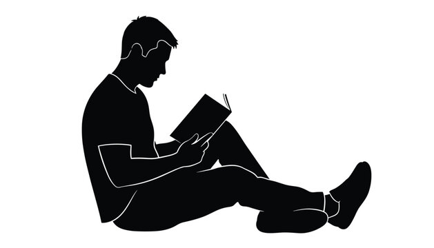 Vector silhouette of a man sitting and reading a book