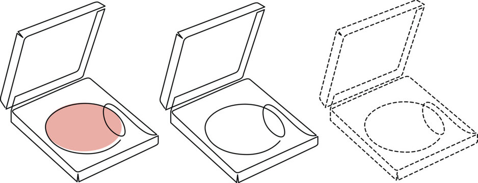 Three stages of a compact makeup container being opened to reveal its inner contents Vector