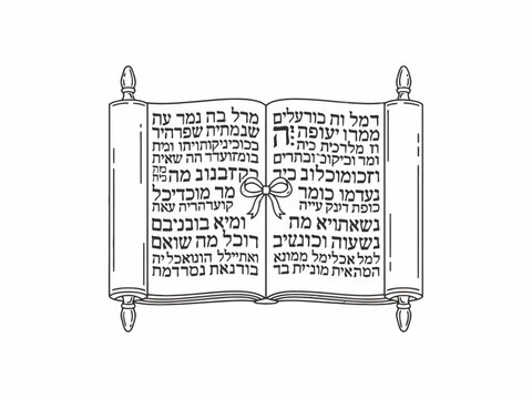 Torah Scroll with Hebrew Text Line Art Illustration