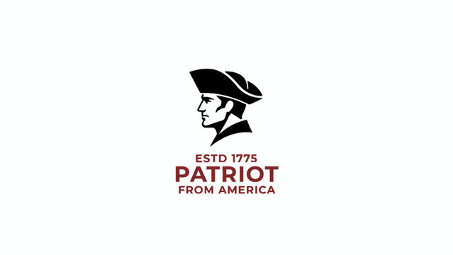 Patriot head vector logo with tricorn hat and 1775 text