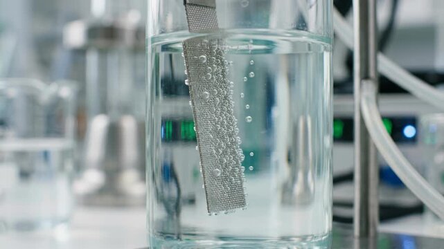 Porous metal electrode stainless electrode submerged clear electrolyte releasing bubbles clean energy chemistry green chemistry experimental