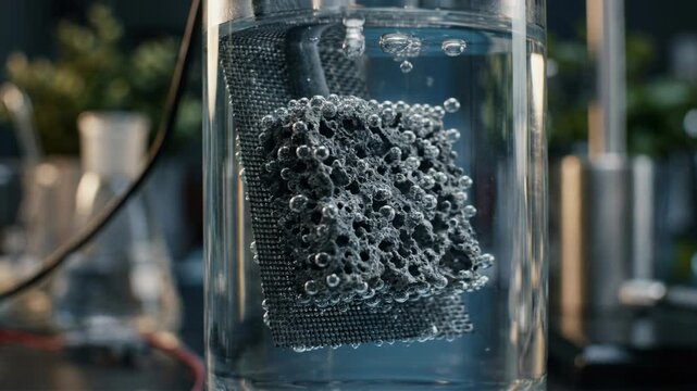 Porous carbon block bubble water laboratory catalyst sample clean energy chemistry green chemistry sponge electrode producing bubbles submerged water
