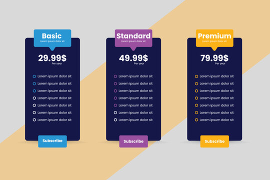 A modern offering of three different pricing plans