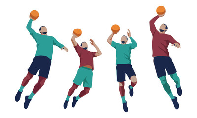 Basketball players jumping to dunk and shoot vector illustration © Angela