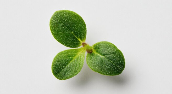Delicate green seedling with three leaves, emerging from a central stem