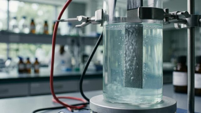 Electrode electrolyte bubbling reaction laboratory experiment clean energy chemistry green laboratory experiment electrochemical cell showing