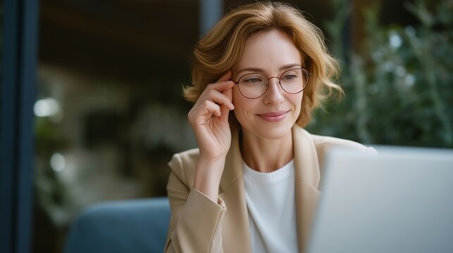 Freelance consultant declining scope creep request from demanding client, professional boundary-setting during virtual meeting, home office with spring garden view, perfect for contract limits,