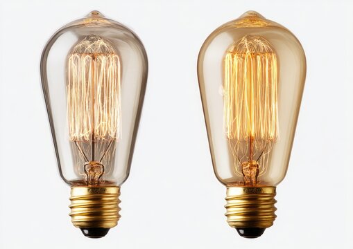 Two Edison-style light bulbs with visible filaments, one brighter than the other