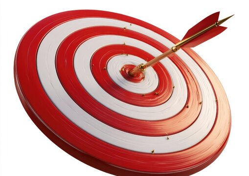 Red and white circular target with arrow piercing the bullseye, hitting the center