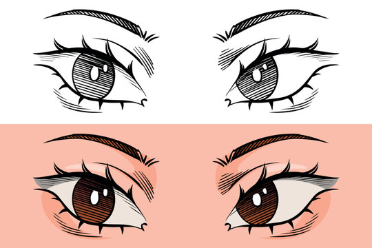Anime or manga eyes of a girl or woman. Beautiful hand drawn stylized eyes in traditional ink style. Asian or Japanese character design