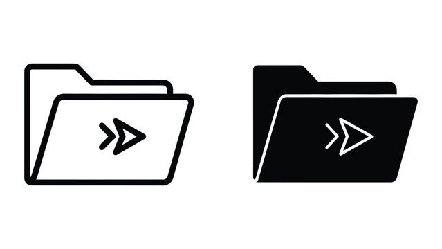 A black and white icon of a folder with a right arrow