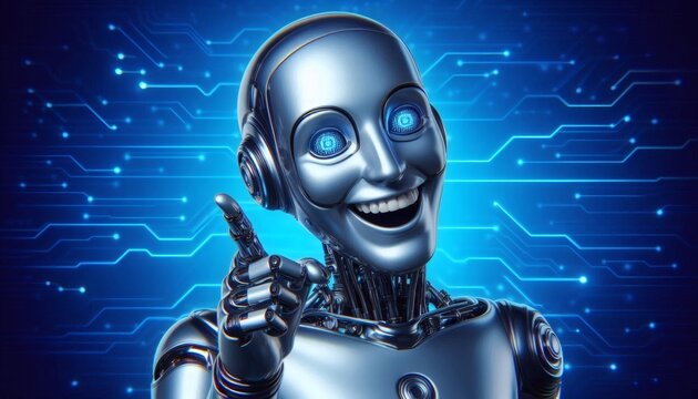 ai robot artificial intelligence laugh mocking pointing finger sarcastic android cyborg arrogant