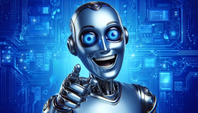 ai robot artificial intelligence laugh mocking pointing finger sarcastic android cyborg arrogant