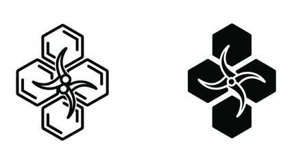 A black and white image of two logos with hexagons and a propeller © MSTSALMA