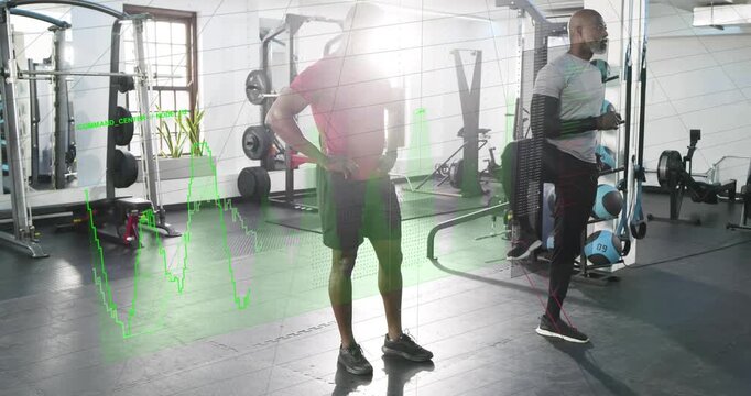 Coach marching taking pink band client aligning band green waveform, window glare appearing in gym