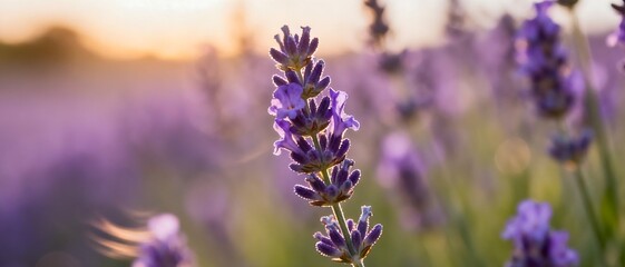 Obraz premium Lavender Flowers Macro in Soft Breeze Relaxation Aromatherapy Concept