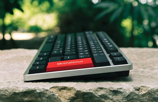 Minimalist mechanical keyboard with red spacebar high resolution photo