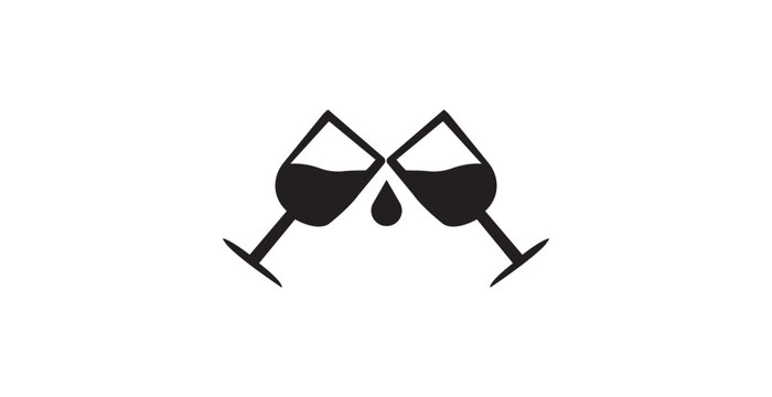 A minimalist logo of two wine glasses clinking together in black