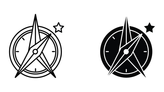 Contrasting designs of a classic nautical compass with a star symbol beside each.