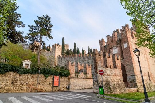 Medieval Scaliger walls surrounding the historic city of Soave, Veneto, Italy