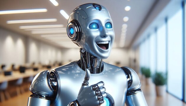 ai robot artificial intelligence laughing mockery sarcastic thumbs up ironic approval